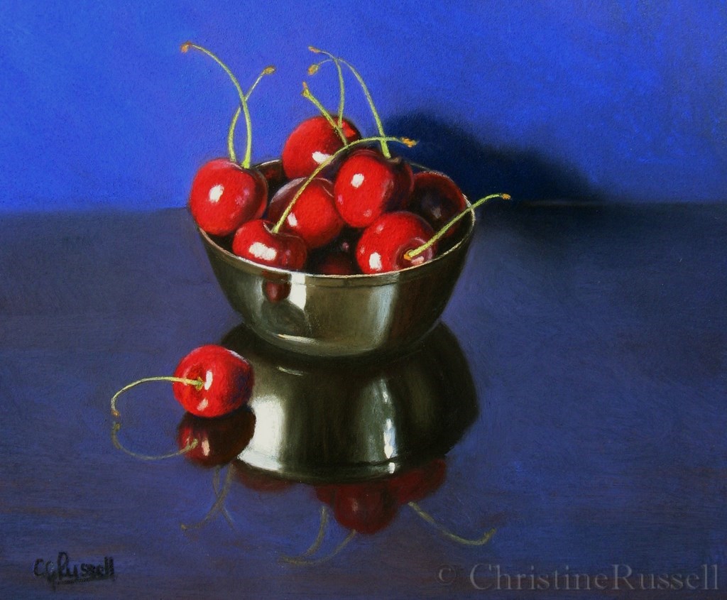 Cherries In Silver Bowl Pastel